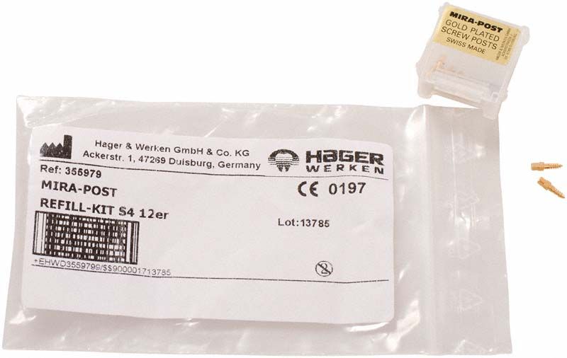 Nachfüllkit Mirapost® vergoldet S4, 12 Stück, mit Verpackung.