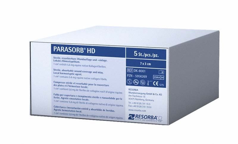 Verpackung von PARASORB® Fleece HD mit Produktinformationen auf der Vorderseite.