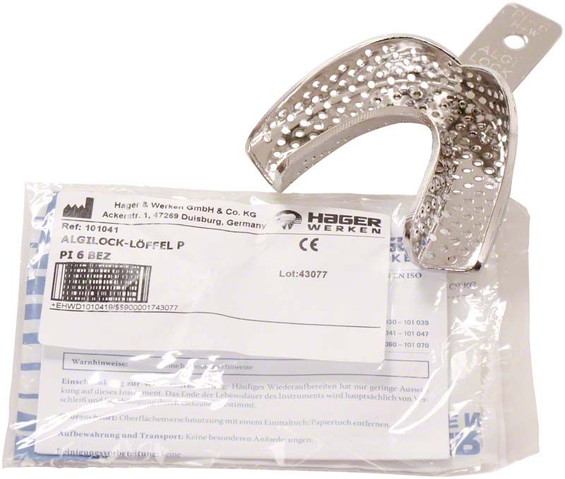 Perforierter Metall-Abformlöffel ALGILOCK®-LÖFFEL für bezahnte Kiefer.