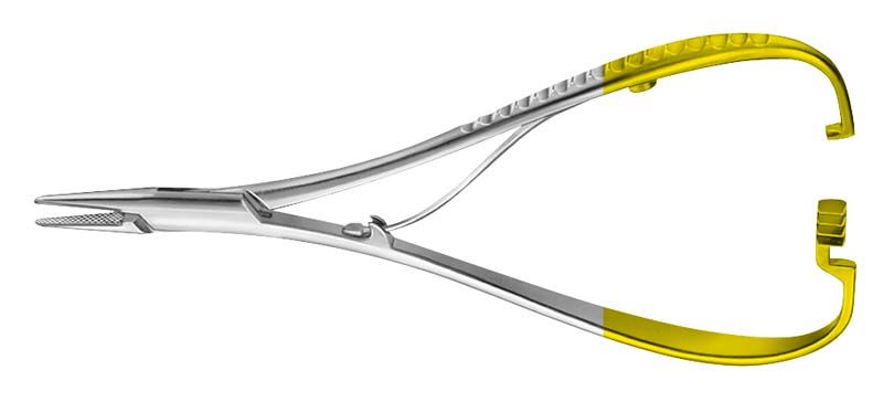 Chirurgischer Nadelhalter DUROGRIP® MATHIEU fein, 14 cm, silber-gelb.