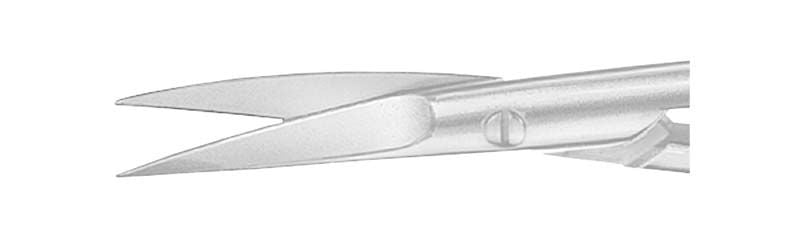 Gebogene, spitze Fadenschere aus Edelstahl für präzises Schneiden.