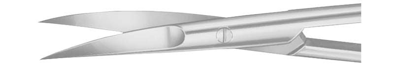 Gebogene, spitze Zahnfleischschere aus Edelstahl für präzise Schnitte.