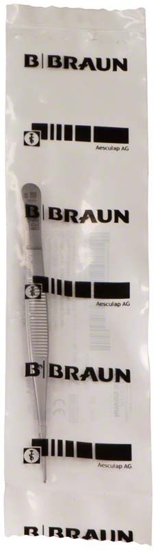 Chirurgische Pinzette Semken 125mm in steriler Verpackung.