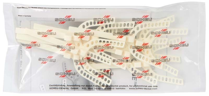 Kunststoff-Bissgabeln in transparenter Verpackung mit Firmenlogo und deutschem Text.