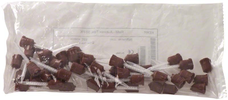TempBond Automix Tips, 50 braune Mischkanülen in transparenter Verpackung.