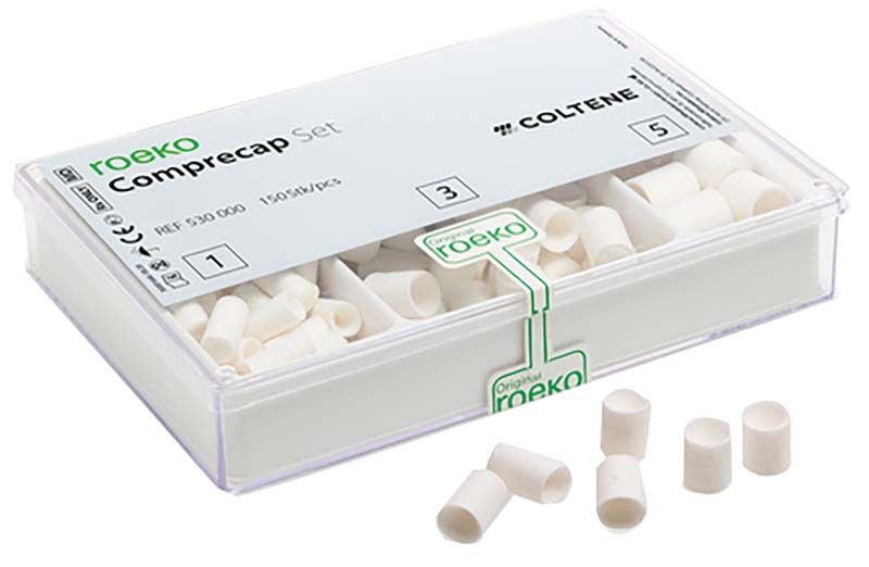 ROEKO Comprecap Kompressionshütchen in transparenter Verpackung mit Sichtfenster.