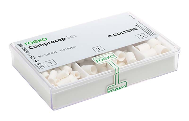 ROEKO Comprecap Kompressionshütchen Set in transparenter Kunststoffbox.