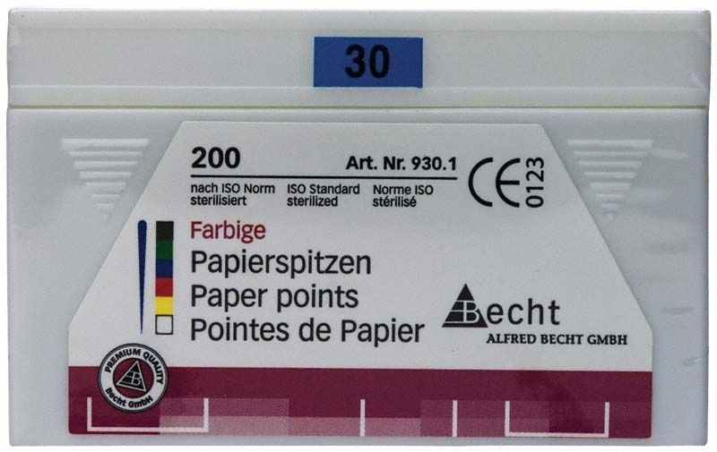 Verpackung der blauen Papierspitzen Gr. 030 von Alfred Becht, 200 Stück.