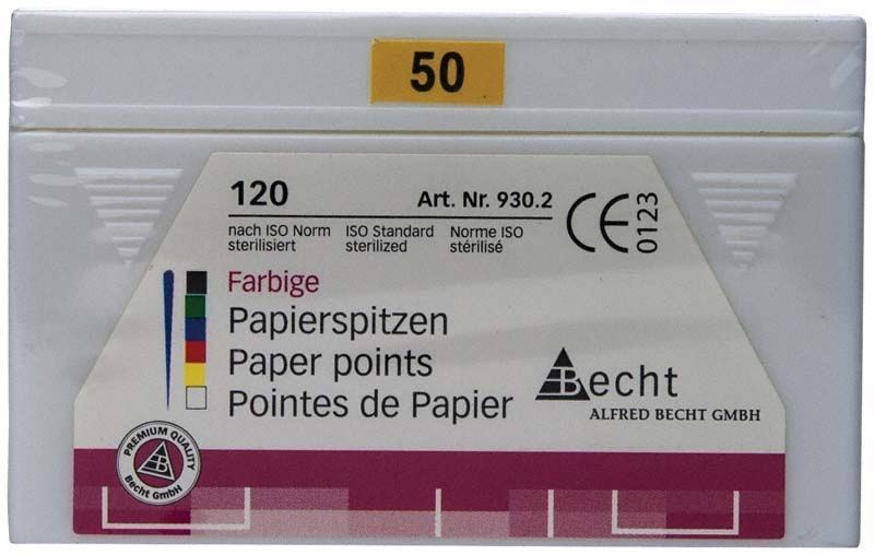 Farbige Papierspitzen Gr. 050 gelb, verpackt in Folienversiegelung von Alfred Becht.