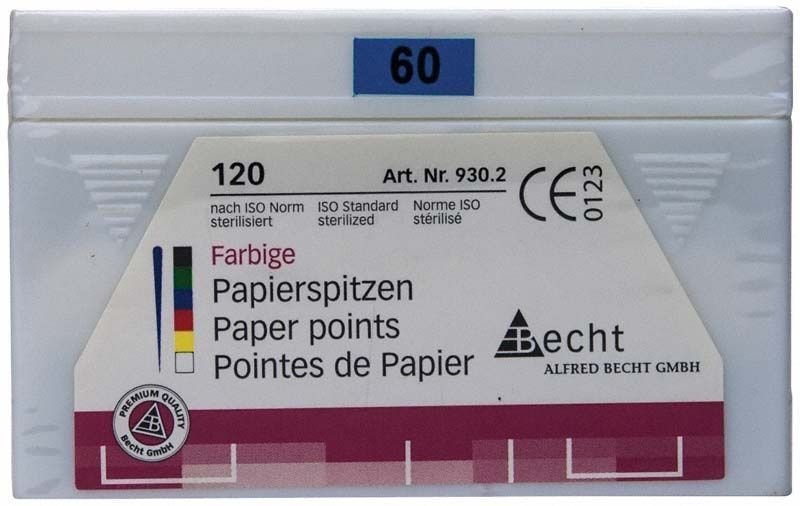 Papierspitzen Gr. 060 blau, 120 Stück, Verpackungsvorderseite.