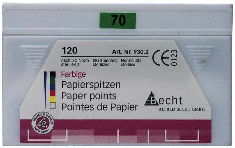 Verpackung von grünen Papierspitzen, Größe 070, 120 Stück.