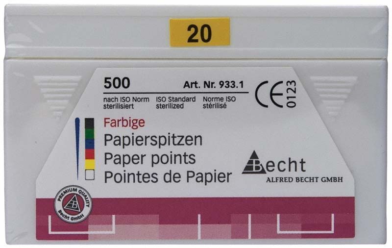 500 farbige Papierspitzen Gr. 020 in gelber Verpackung von Alfred Becht.
