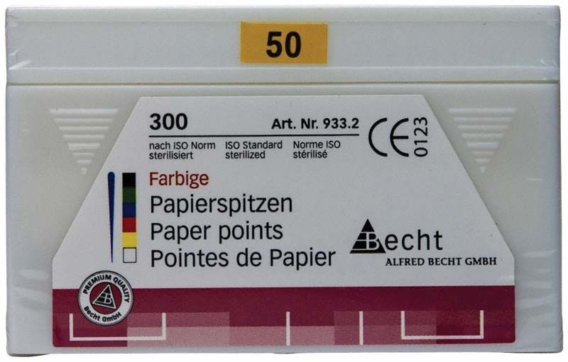 Papierspitzen Alfred Becht 300 Stück, Größe 50, farbig, sterilisiert.