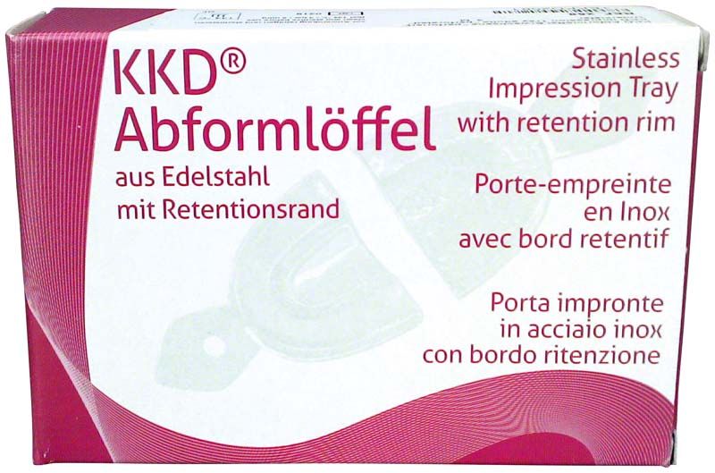KKD Abformlöffel aus Edelstahl mit Retentionsrand Verpackung.