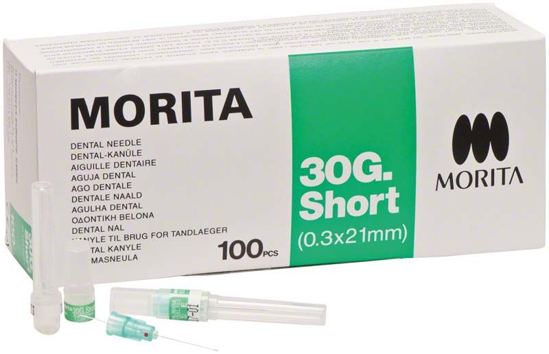 MORITA Injektionskanülen 30G Short, 100 Stück, mit Farbkennzeichnung.
