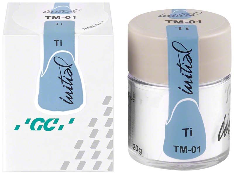 GC Initial Ti Translucent Modifier TM-01 in Verpackung und Glasbehälter.