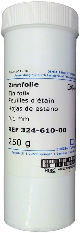 Zinnfolie auf Rolle für dentalen Gebrauch, 0,1 x 100 mm.