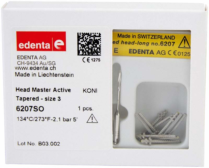 Verpackung der Head Master Active konisch Gr.3 mit Schrauben und Bohrer.