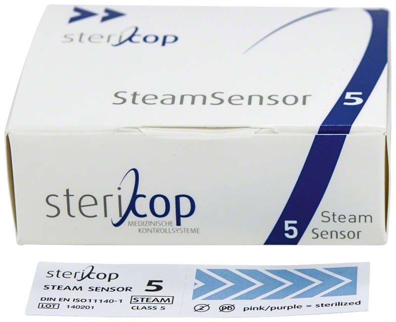 SteamSensor 5 Steri-Indikator-Verpackung mit chemischem Indikatorstreifen.
