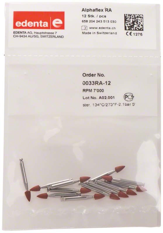 Alphaflex Polierer braun Spitze klein RA im Beutel mit Produktdetails.