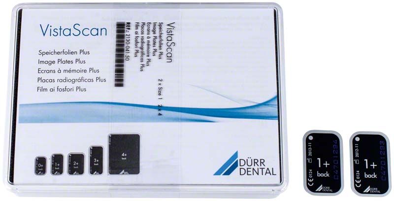 VistaScan Speicherfolien Plus Gr. 1 von Dürr Dental in Verpackung.