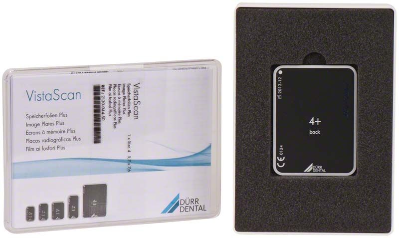 VistaScan Speicherfolien Plus Gr. 4 in Schutzhülle und Verpackung.