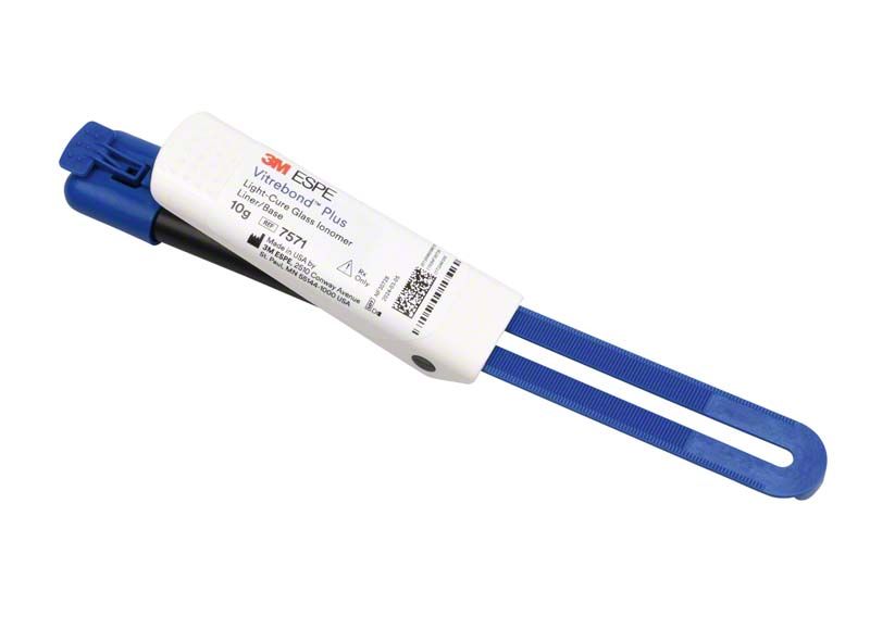 3M™ Vitrebond™ Plus Clicker mit blauer Applikationsspitze und Produktetikett.