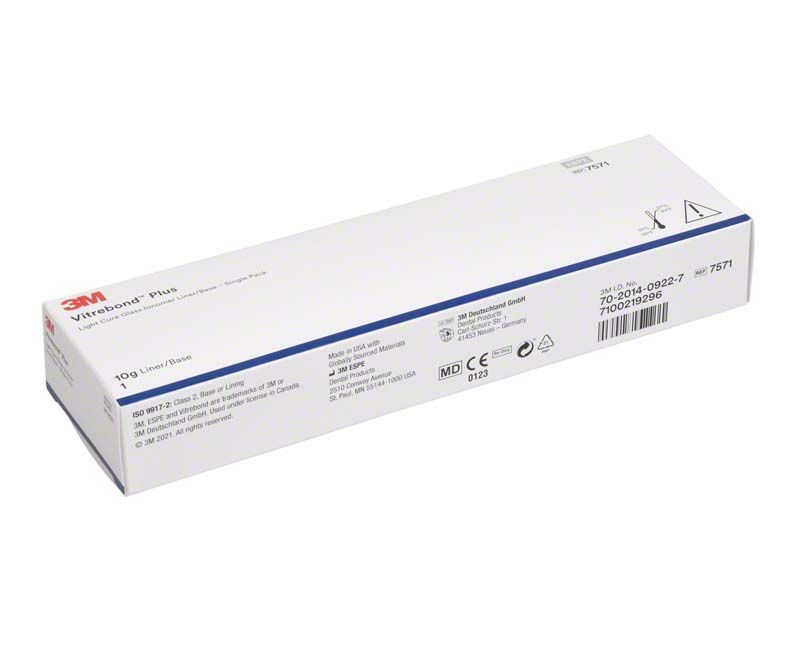 3M™ Vitrebond™ Plus Clicker-Verpackung mit Produktinformationen und Barcode.