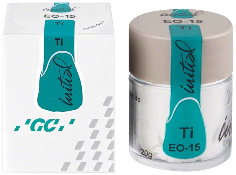 Transparente Zahnfarbe GC Initial Ti Enamel Occlusal EO-15 im Behälter.