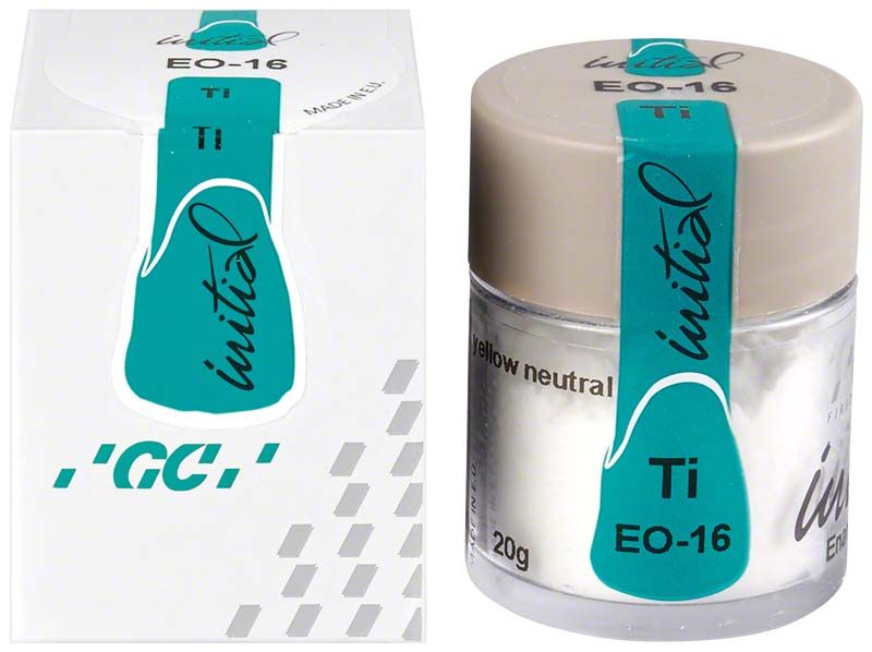 GC Initial Ti Enamel Occlusal EO-16 in Verpackung und Glasbehälter.