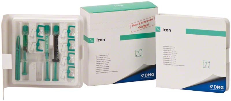 Icon approximal Starter-Kit mit Behandlungssets und Verpackung von DMG Dental.