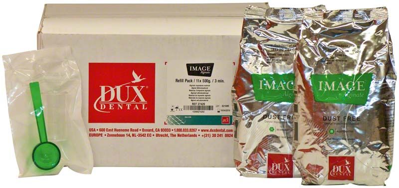 PENTRON Alginat IMAGE in 500g Beuteln mit grünem Messlöffel.