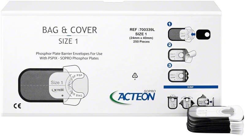 Biss-Schutzhüllen Gr. 1 für PSPIX1 Speicherfolien, 250 Stück Verpackung.