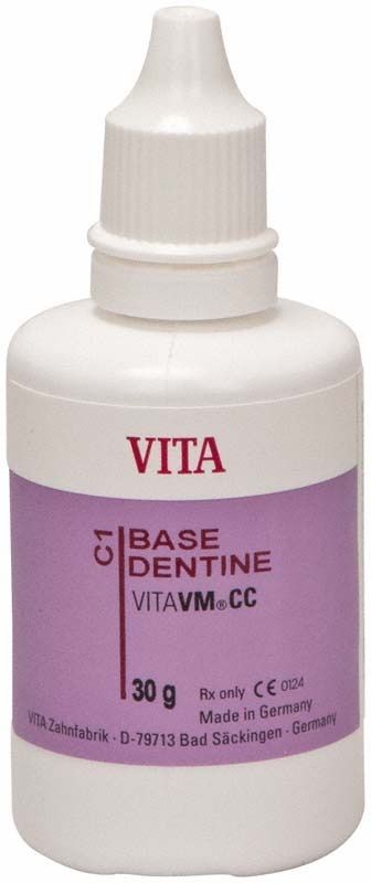 VITAVM®CC BASE DENTINE C1, 30g Flasche mit lila Etikett.