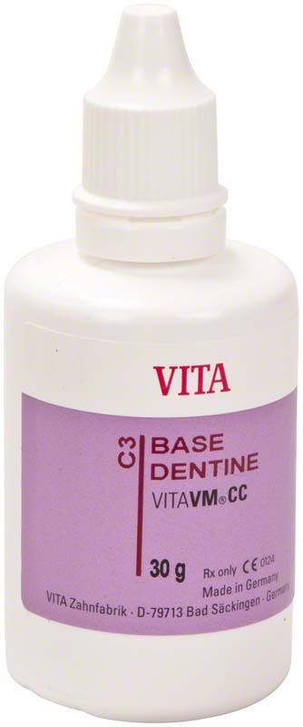 VITA VM CC Base Dentine Flasche mit 30g Inhalt, violettes Etikett.