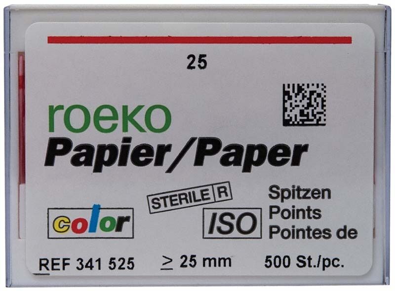 ROEKO Papierspitzen Gr. 025 rot, Vorratspackung mit Farbcodierung.
