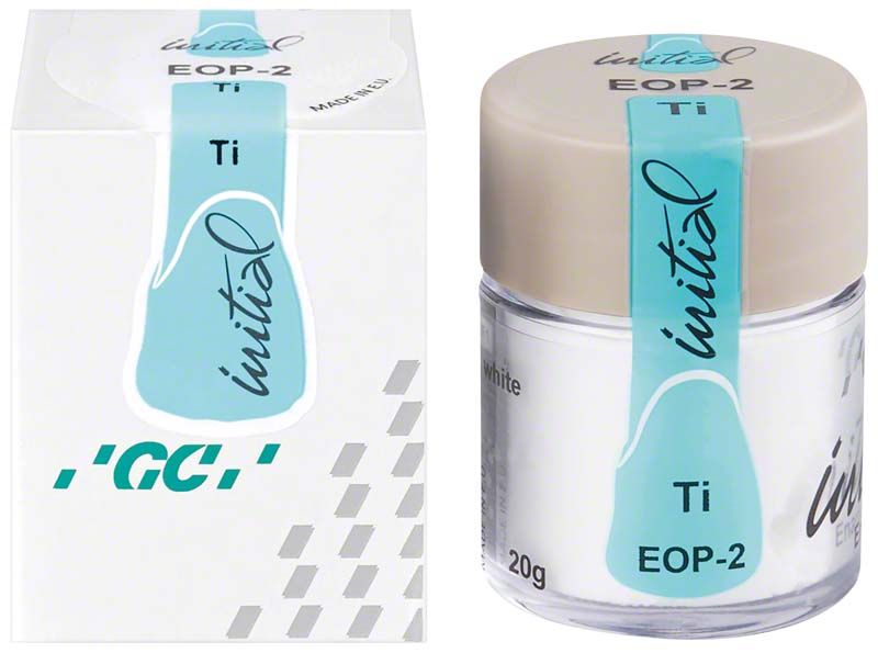 GC Initial Ti Enamel Opal EOP2 in Glasbehälter mit Verpackung.