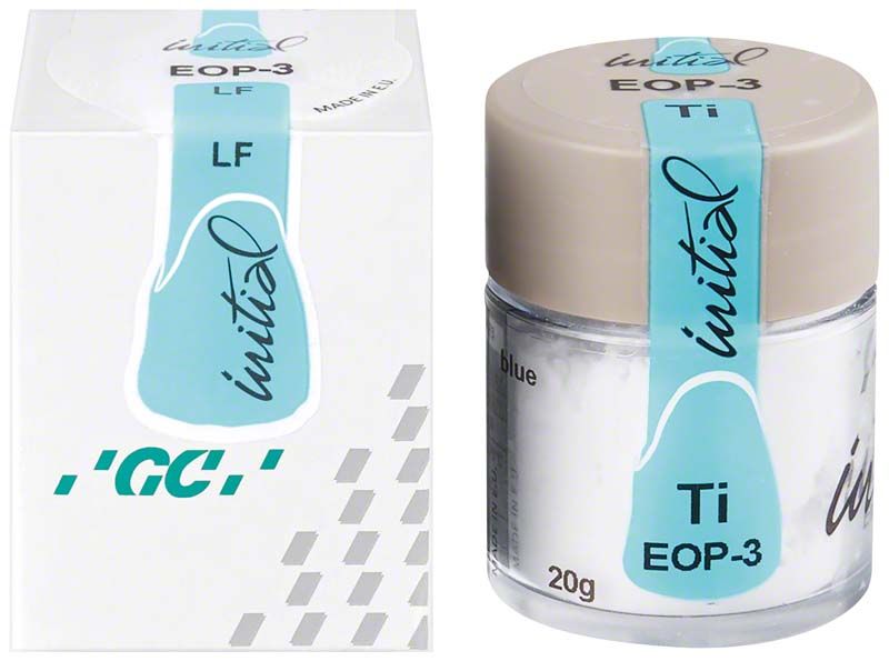 Glasbehälter mit weißem dentalen Material GC Initial Ti Enamel Opal EOP3.