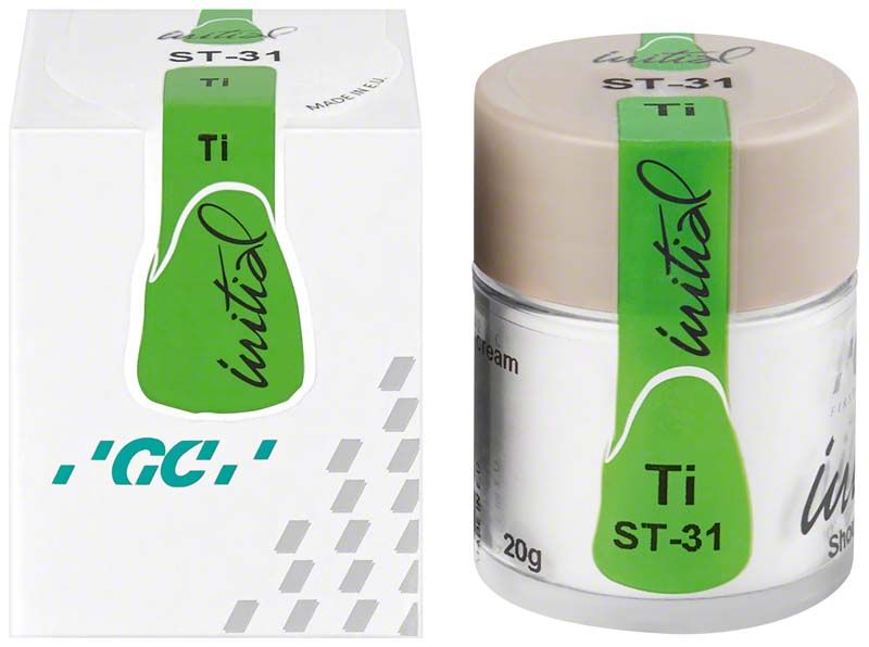 GC Initial Ti Shoulder Transparent ST-31 Verpackung und Tiegel mit grünem Etikett.