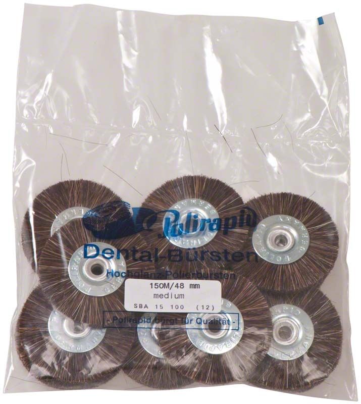 Schmalbürste Rosshaar Aluzentrum im transparenten Beutel, 12 Stück für Dentalbereich.