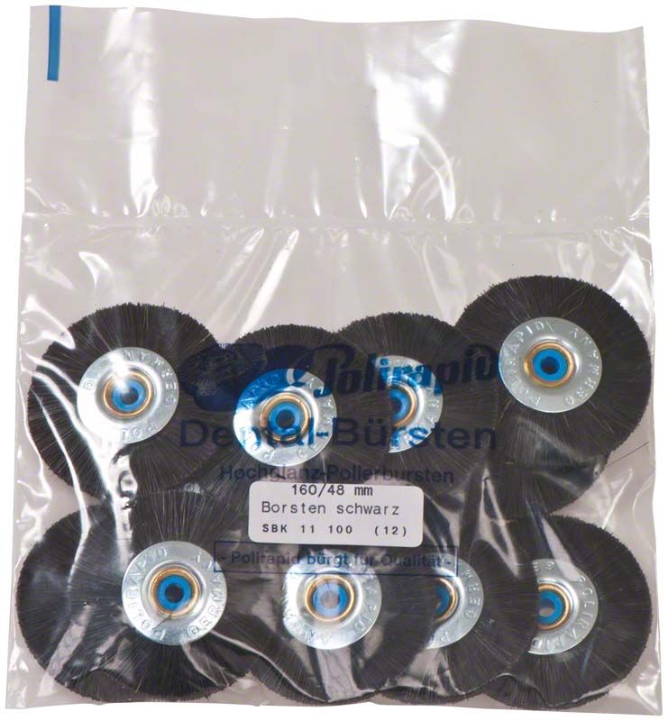 Schmalbürste Nr. 160 Ø 48 mm mit schwarzem Borstenring in Verpackung.