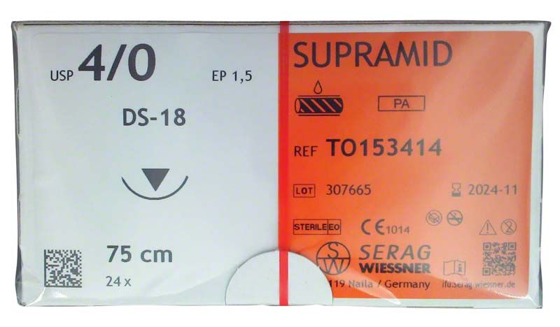 SUPRAMID Nahtmaterial 4/0, 75 cm, DS18, sterile Verpackung