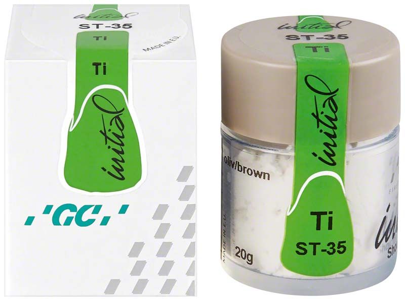 Transparente GC Initial Ti Shoulder ST-35 Paste im Behälter mit Verpackung.