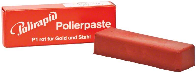 Polierpaste P1 rot für Gold und Stahl in roter Verpackung.