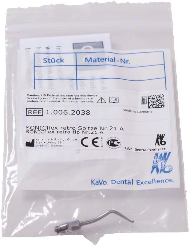Sterile Verpackung mit SONICflex retro Spitze Nr. 21A rechts.