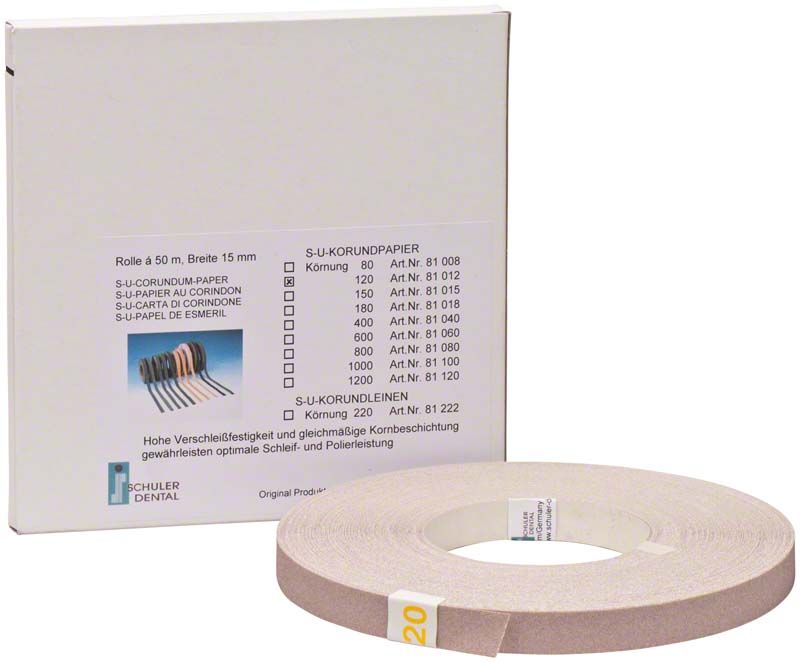 S-U-Korundpapier Rolle Körnung 120 vor Verpackung.