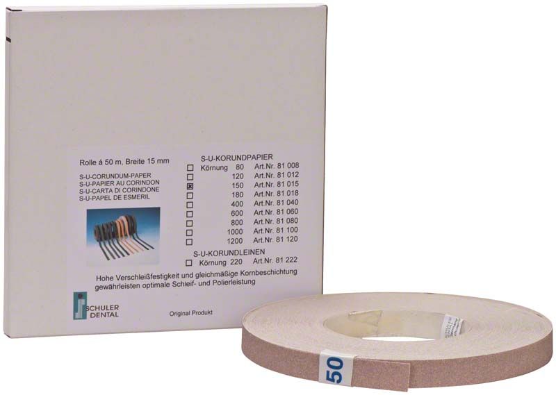 S-U-Korundpapier Körnung 150, 50 m Rolle mit Verpackung.