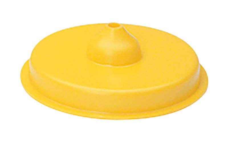 Gelber Gusstrichterformer für Silikonring X9 auf weißem Hintergrund.