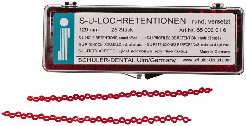 S-U-LOCHRETENTIONEN rund versetzt in roter Farbe mit Verpackungsetikett.