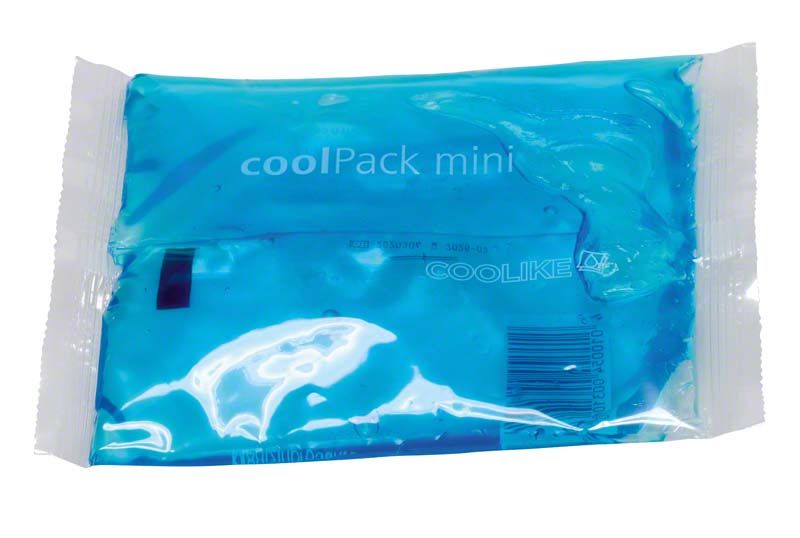 Kühlkompresse coolPack mini in blauer Verpackung.